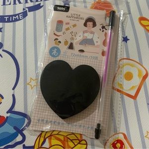 Black Heart Memo Pad Sticky Notes with Purple Metallic Gel Pen